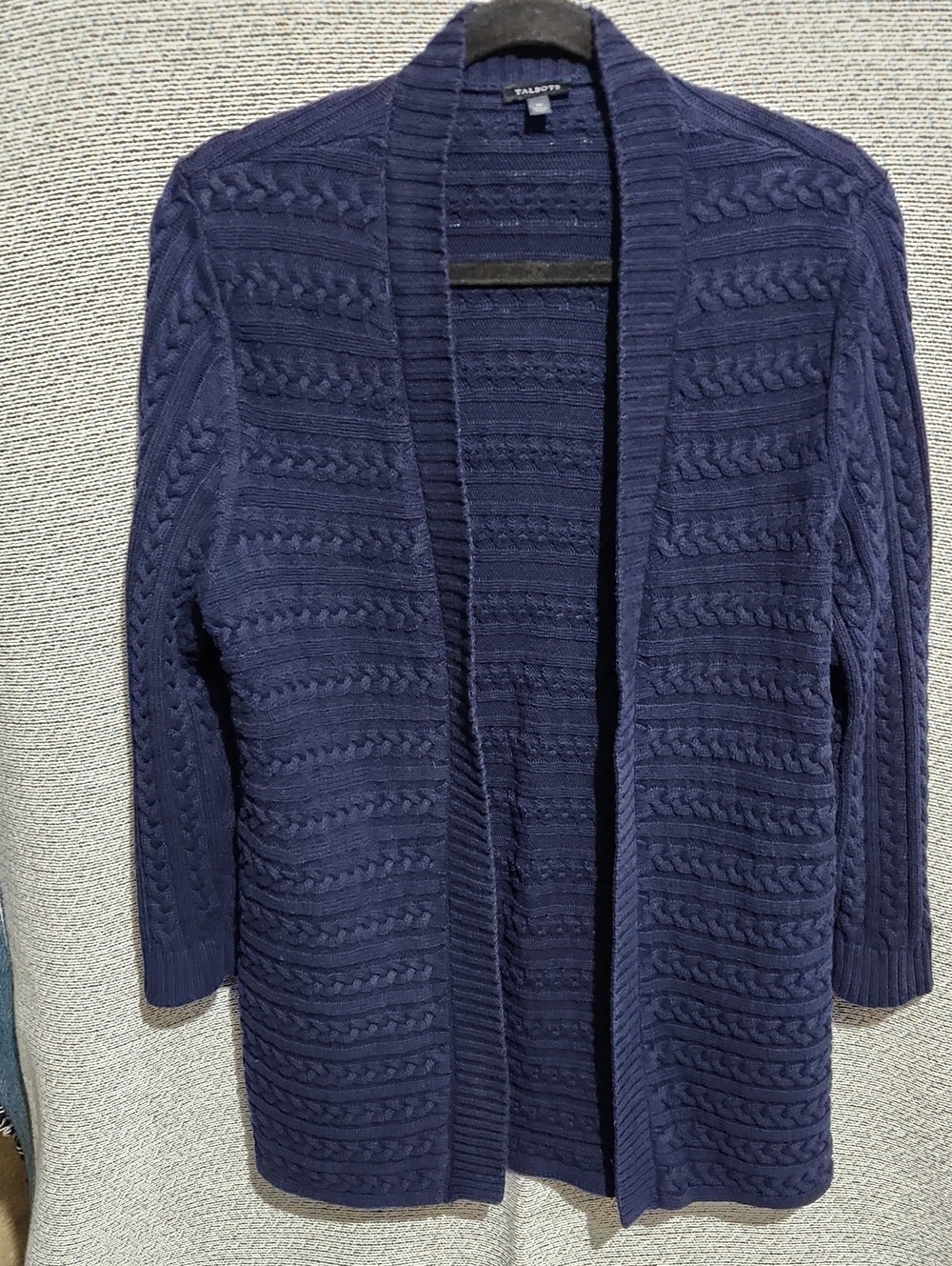 Talbots Navy Cable-Knit Open Front Cardigan